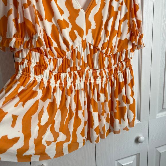 Ava & Viv New Orange and White Geometric Blouse Sz 1X - Picture 4 of 4